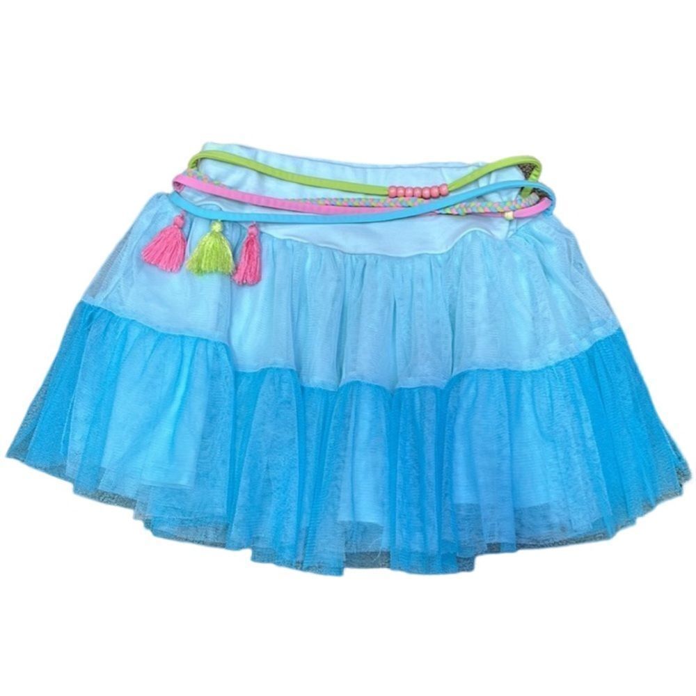 Biscotti Girl’s Aqua Blues Ruffled Layered Play Skirt with Tassels